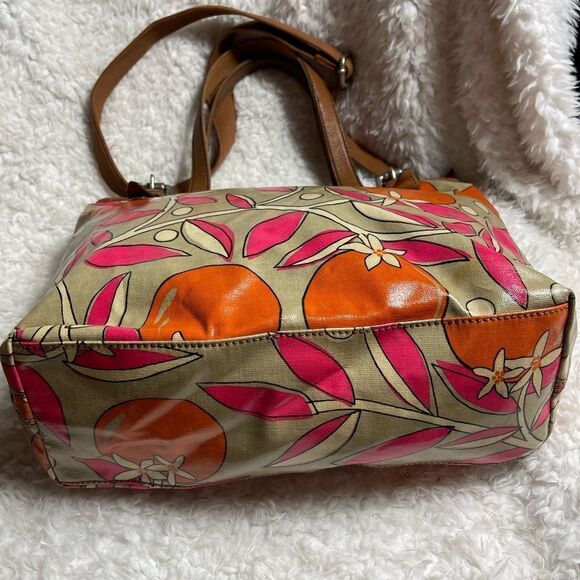 Fossil Key-Per Orange Blossom coated canvas shoulder/crossbody tan leather trim - Picture 6 of 14